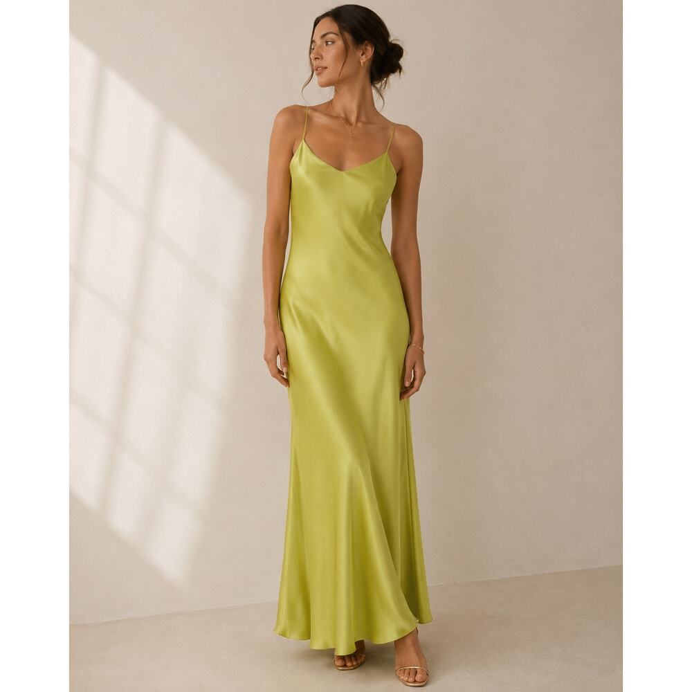 Dannijo Limelight 100% Silk Maxi Slip Dress Small Citron Fairy Coquette